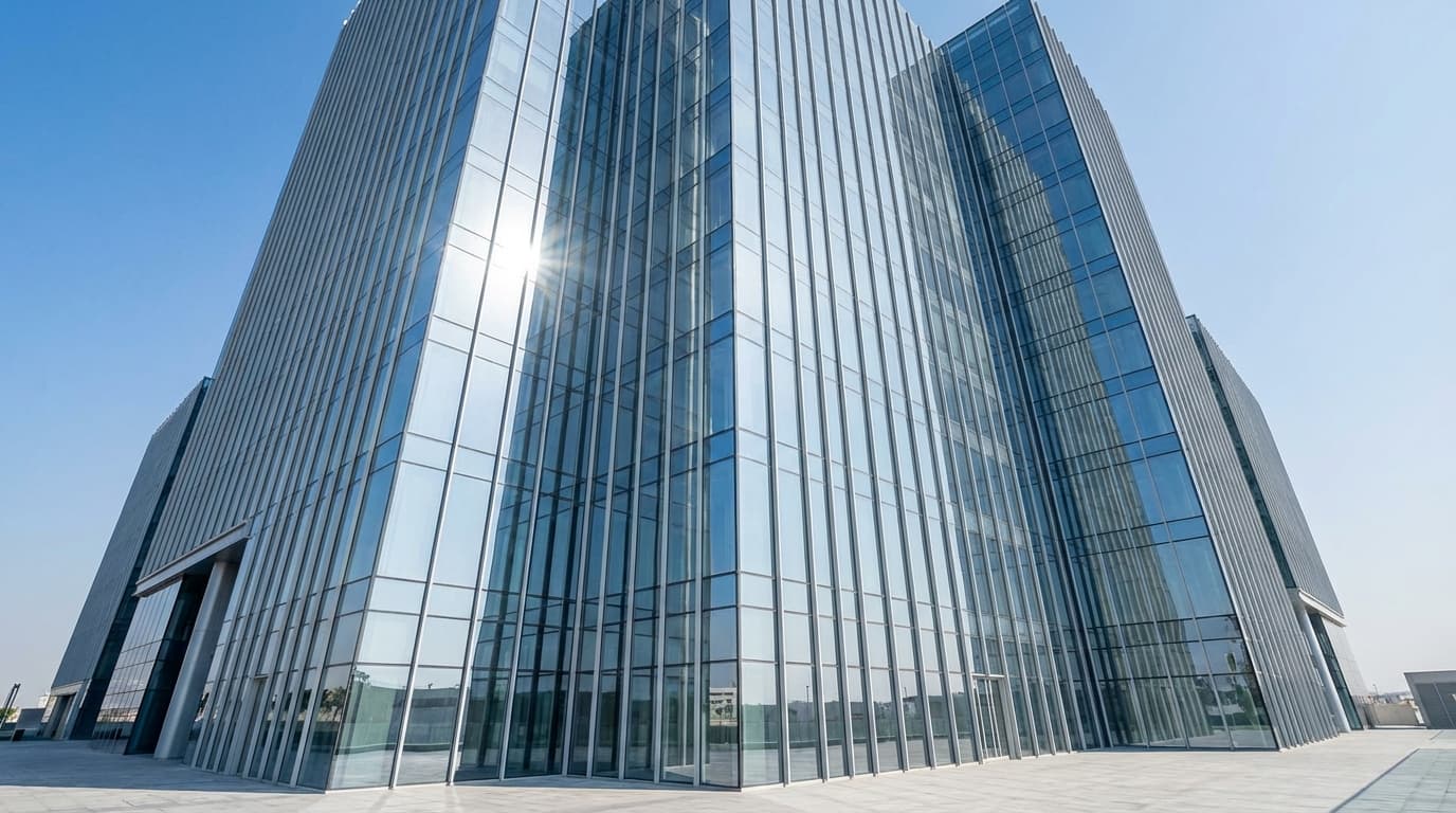 Modern Dubai office tower with reflective window film